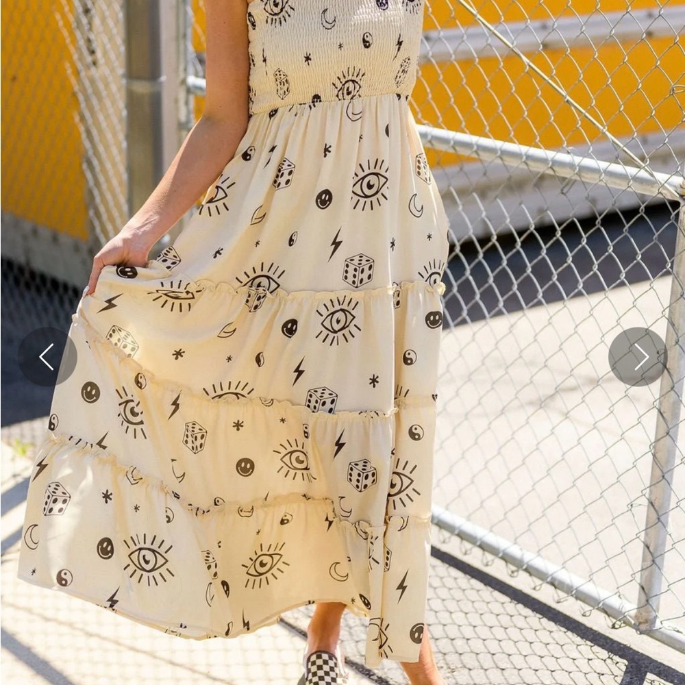 Cream Ruched Tiered Maxi Sundress
